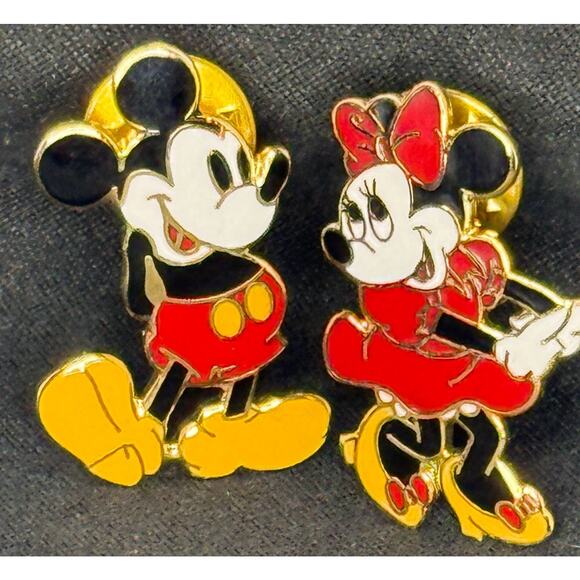 Disney Mickey Minnie Mouse Enamel Lapel Pins Set Gold Tone Red Black New - Picture 2 of 4